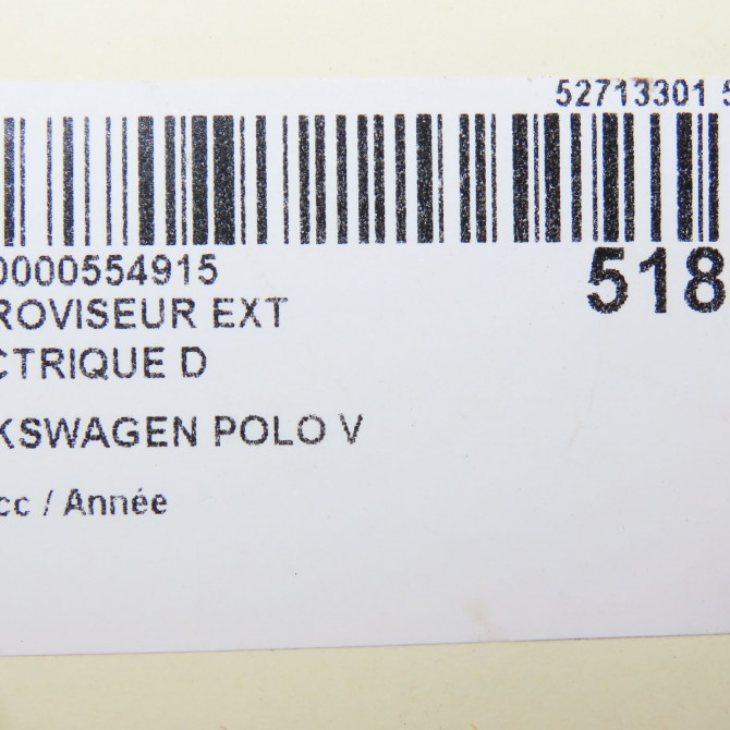 Retroviseur exterieur electrique droit occasion VOLKSWAGEN POLO V Phase 2 02-2014->... 6C1857508A9B9 6