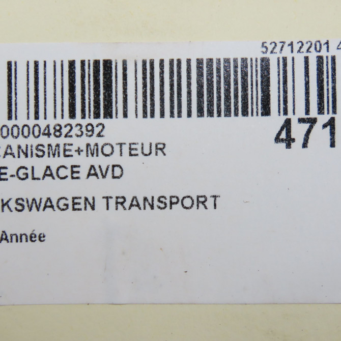 Mecanisme + moteur lève-glace avant droit occasion VOLKSWAGEN TRANSPORTER V Phase 1 06-2003->08-2009 7H0837754C 8