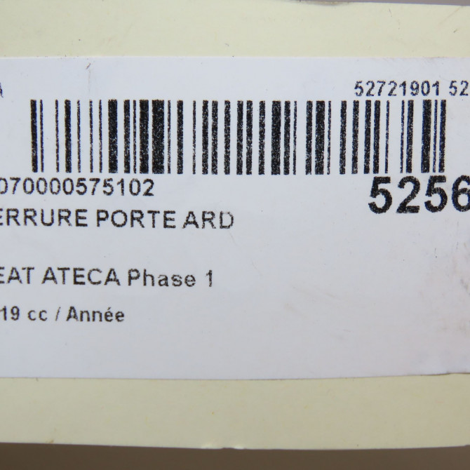 Serrure porte ard occasion SEAT ATECA Phase 1 06-2016->... 5TA839016Q 5