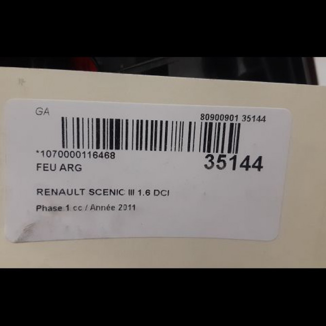 Feu arrière gauche occasion RENAULT SCENIC III Phase 1 04-2009->11-2011 1.6 DCI 130ch 265550013R 3