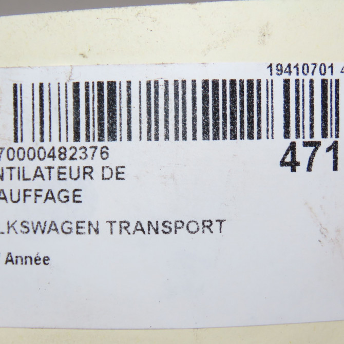 Ventilateur de chauffage occasion VOLKSWAGEN TRANSPORTER V Phase 1 06-2003->08-2009 7E5820021 7