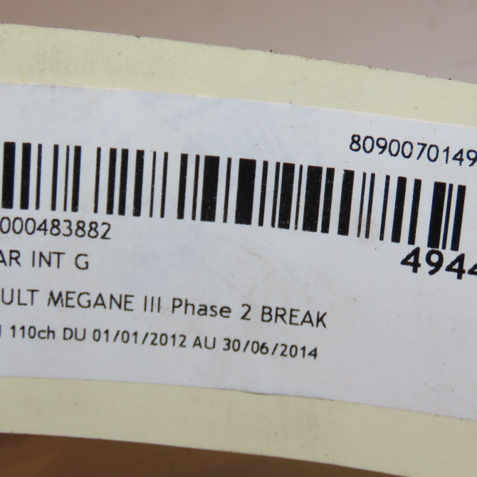 Feu arrière interieur gauche occasion RENAULT MEGANE III Phase 1 04-1995->04-1999 1.5 DCI 110ch 265550028R 4