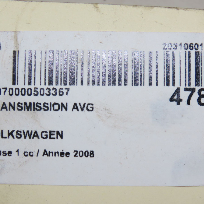 Transmission avant gauche occasion VOLKSWAGEN TRANSPORTER V Phase 1 06-2003->08-2009 1.9 TDI 85ch 7E0407271AA 7