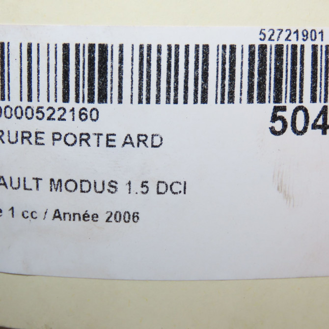 Serrure porte ard occasion RENAULT MODUS Phase 1 09-2004->12-2007 1.5 DCI 85ch 8200219249 5
