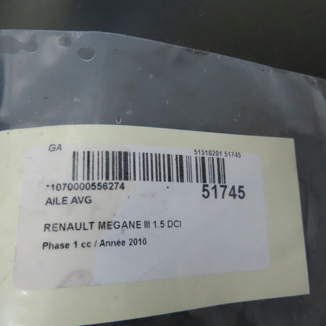 Aile avant gauche occasion RENAULT MEGANE III Phase 1 11-2008->01-2012 1.5 DCI 105ch 631011470R 4