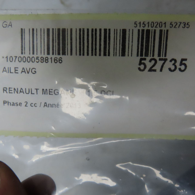 Aile avant gauche occasion RENAULT MEGANE III Phase 2 01-2012->06-2014 1.5 DCI 110ch 631011470R 4
