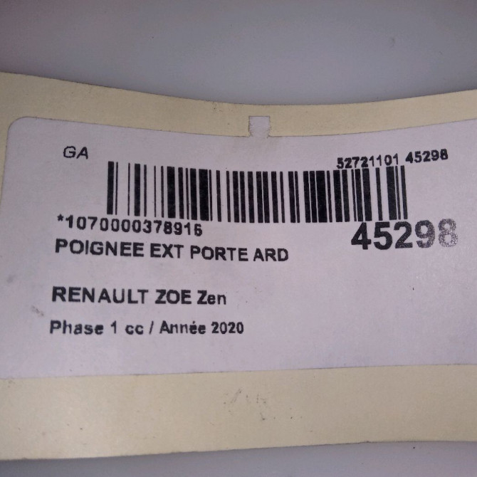 Poignee ext porte ard occasion RENAULT ZOE Phase 1 10-2012->... Zen 4