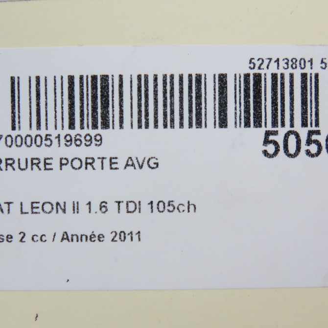 Serrure porte avg occasion SEAT LEON II Phase 2 05-2009->09-2012 1.6 TDI 105ch 1P1837015B 6