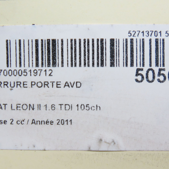 Serrure porte avd occasion SEAT LEON II Phase 2 05-2009->09-2012 1.6 TDI 105ch 1P1837016B 6