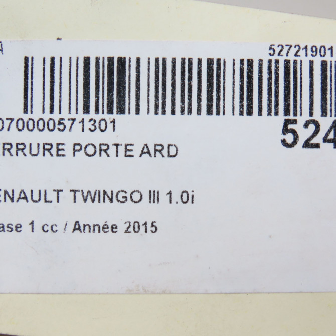 Serrure porte ard occasion RENAULT TWINGO III Phase 1 06-2014->... 1.0i 70ch 825022177R 8