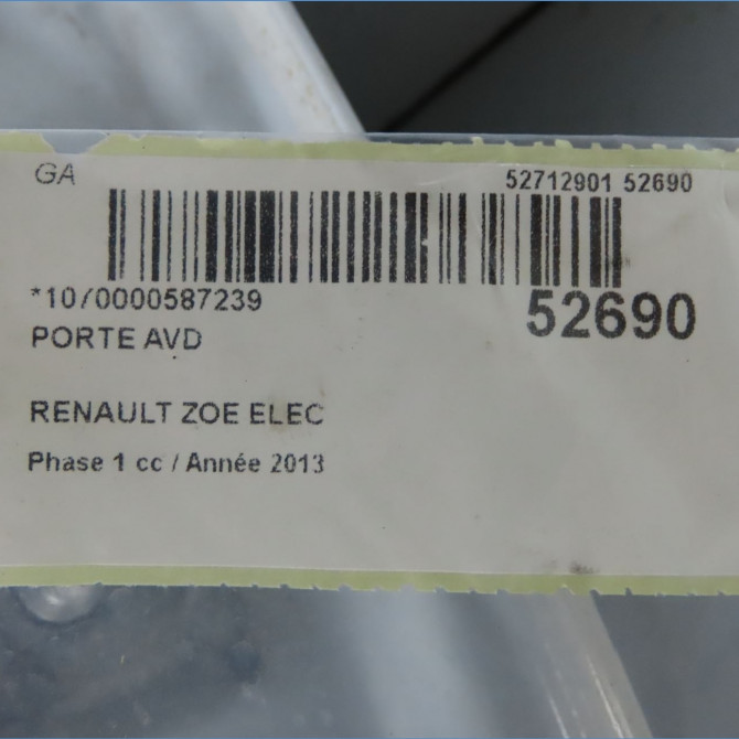Porte avant droite occasion RENAULT ZOE Phase 1 10-2012->... ELEC 801004005R 4