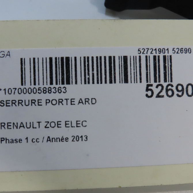 Serrure porte ard occasion RENAULT ZOE Phase 1 10-2012->... ELEC 825028522R 6