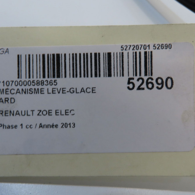 Mecanisme leve-glace arrière droit occasion RENAULT ZOE Phase 1 10-2012->... ELEC 827208515R 4