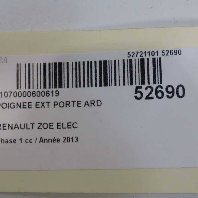 Poignee ext porte ard occasion RENAULT ZOE Phase 1 10-2012->... ELEC 4