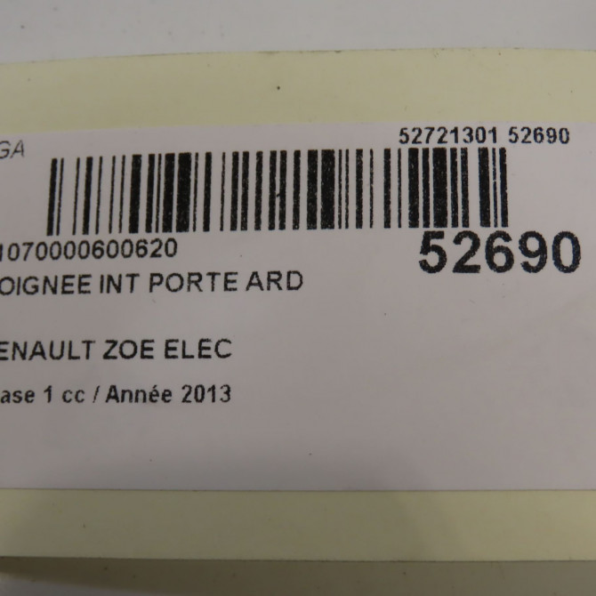 Poignee int porte ard occasion RENAULT ZOE Phase 1 10-2012->... ELEC 4