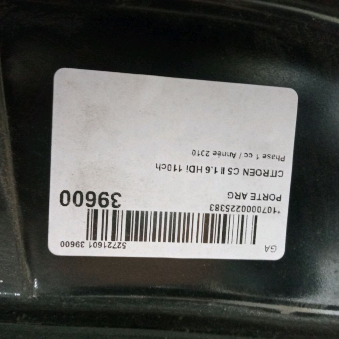 Porte arrière gauche occasion CITROEN C5 II Phase 1 04-2008->... 1.6 HDi 110ch 9006L5 3