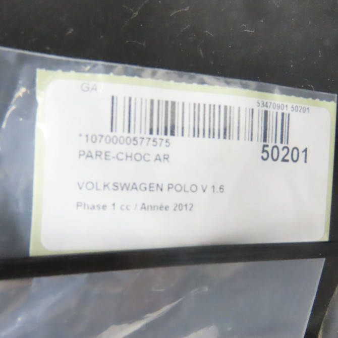Pare-choc arrière occasion VOLKSWAGEN POLO V POLO V Phase 1 2009-09-01->2014-05-31 1.6 TDI 90 6R6807421BKGRU 8