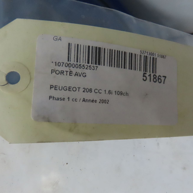 Porte avant gauche occasion PEUGEOT 206 CC Phase 1 10-2000->03-2007 1.6i 109ch 9002P3 4