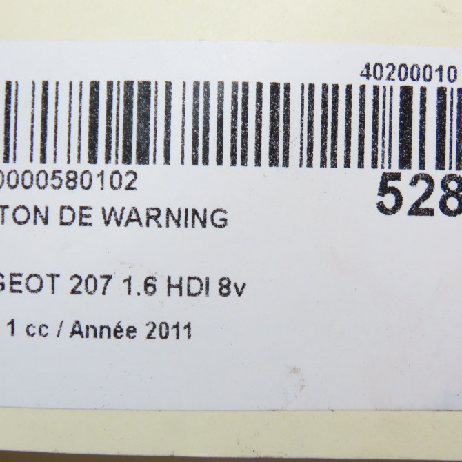 Bouton de warning occasion PEUGEOT 207 Phase 1 04-2006->06-2013 1.6 HDI 8v 92ch 6554RQ 4