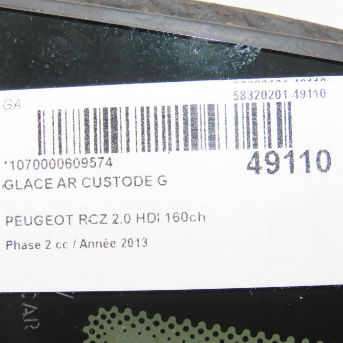 Glace ar custode g occasion PEUGEOT RCZ Phase 2 09-2012->... 2.0 HDI 160ch 4