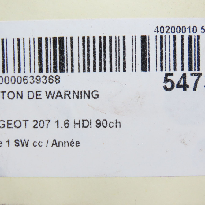 Bouton de warning occasion PEUGEOT 207 Phase 1 SW 07-2007->03-2013 1.6 HDI 90ch 6554RQ 4