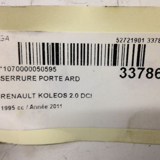 Serrure porte ard occasion RENAULT KOLEOS I Phase 1 06-2008->12-2011 2.0 DCI 150ch 825029849R 4
