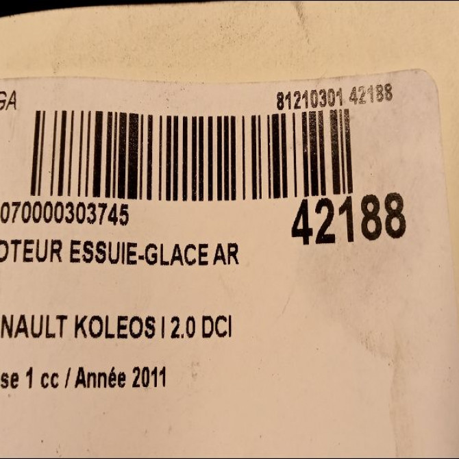 Moteur essuie-glace arrière occasion RENAULT KOLEOS I Phase 1 06-2008->12-2011 2.0 DCI 16v 150ch 28710JY00A 3