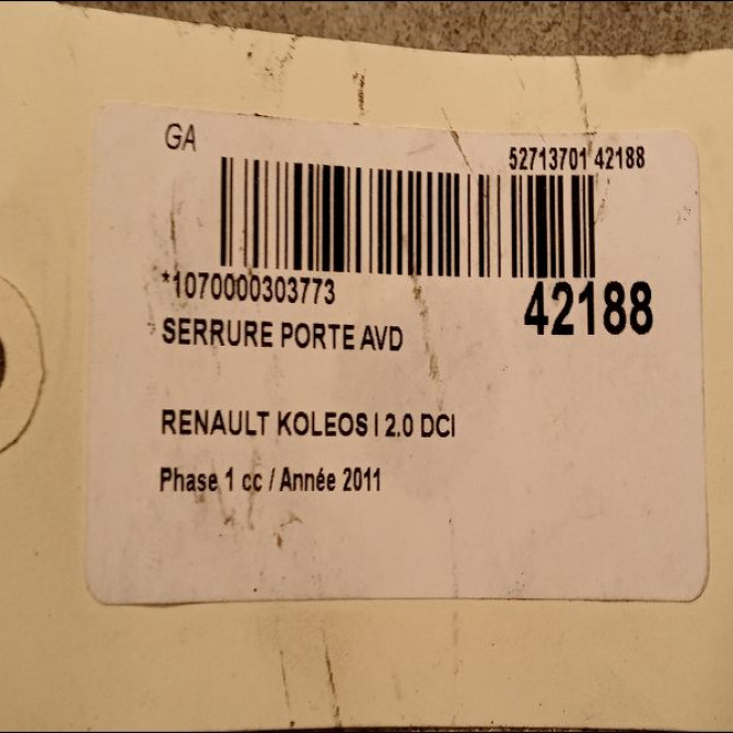 Serrure porte avd occasion RENAULT KOLEOS I Phase 1 06-2008->12-2011 2.0 DCI 16v 150ch 805024058R 4