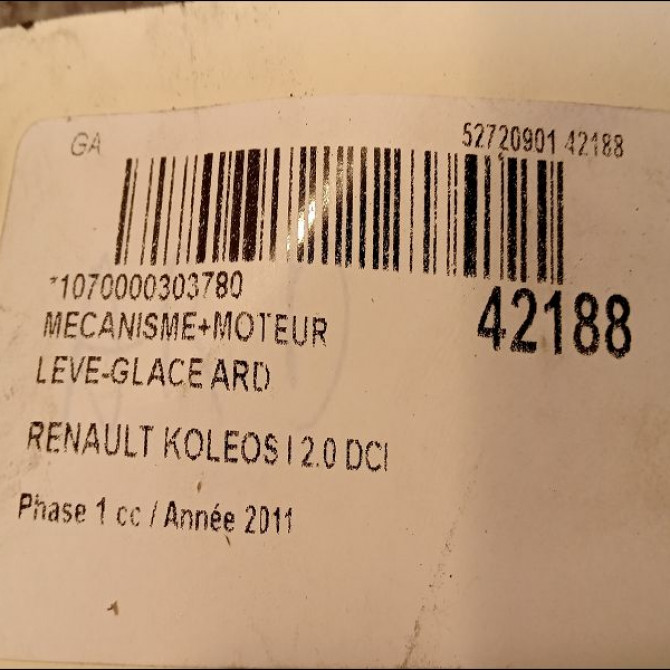 Mecanisme+moteur leve-glace ard occasion RENAULT KOLEOS I Phase 1 06-2008->12-2011 2.0 DCI 16v 150ch 827207007R 3
