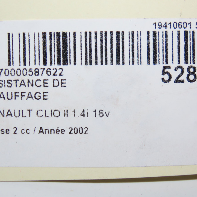 Resistance de chauffage occasion RENAULT CLIO II Phase 2 06-2001->07-2006 1.4i 16v 7701051272 5