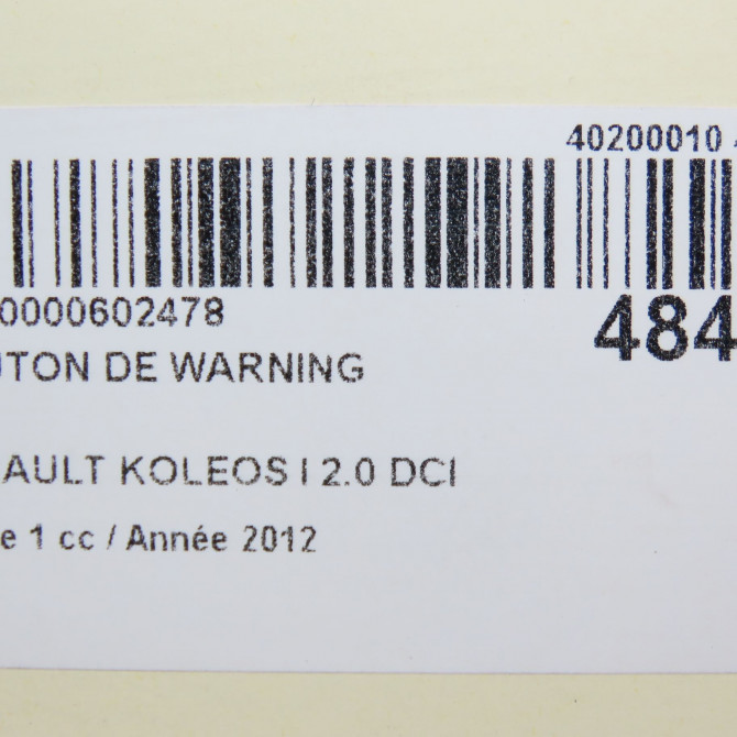 Bouton de warning occasion RENAULT KOLEOS I Phase 1 06-2008->12-2011 2.0 DCI 150ch 252900205R 4