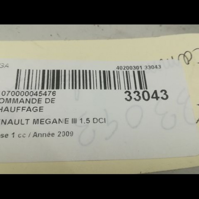 Commande de chauffage occasion RENAULT MEGANE III Phase 1 11-2008->01-2012 1.5 DCI 105ch 275103596R 3