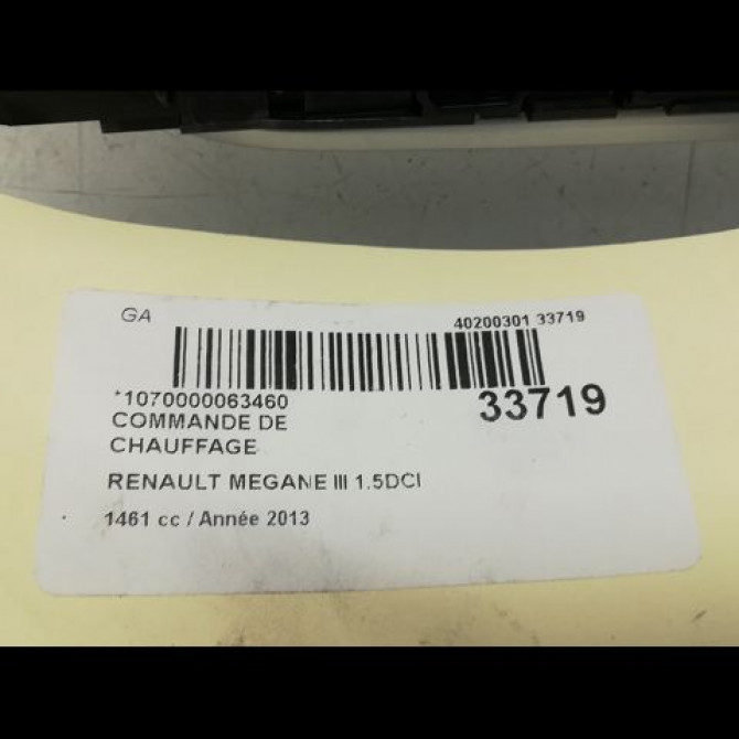 Commande de chauffage occasion RENAULT MEGANE III Phase 2 01-2012->06-2014 1.5 DCI 8v 110ch 275103596R 6