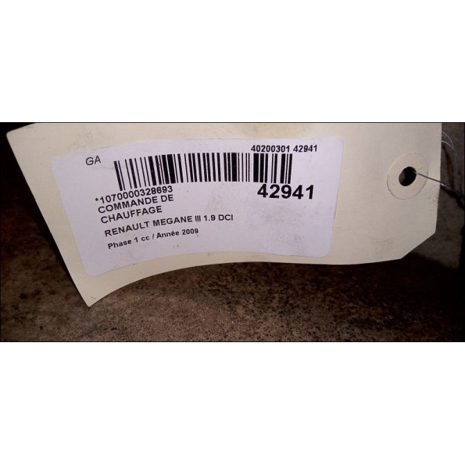 Commande de chauffage occasion RENAULT MEGANE III Phase 1 11-2008->01-2012 1.9 DCI 130ch 275103596R 3