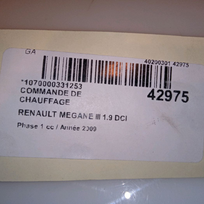 Commande de chauffage occasion RENAULT MEGANE III Phase 1 11-2008->01-2012 1.9 DCI 130ch 275103596R 4