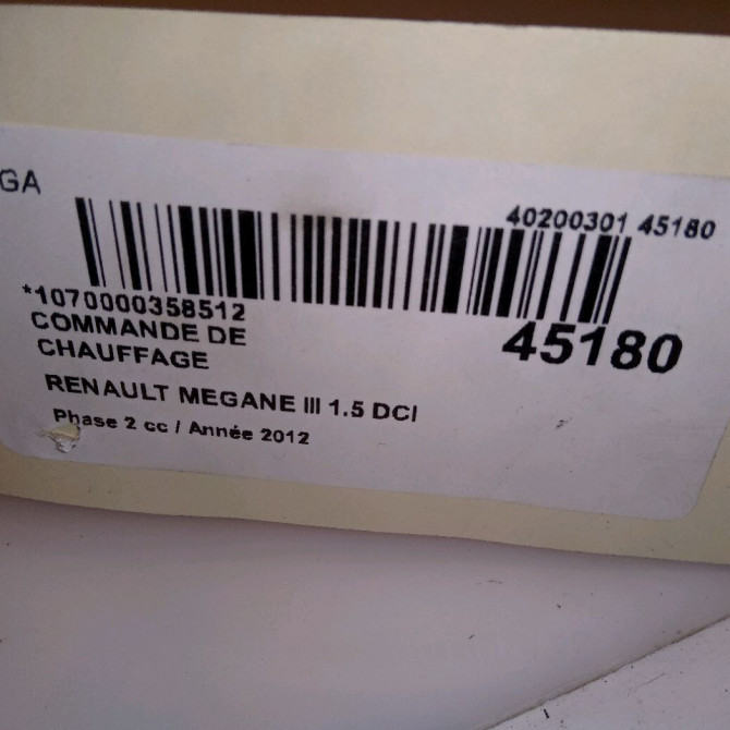 Commande de chauffage occasion RENAULT MEGANE III Phase 2 01-2012->06-2014 1.5 DCI 110ch 275103596R 4