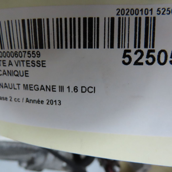 Boîte à vitesse mecanique occasion RENAULT MEGANE III Phase 2 01-2012->06-2014 1.6 DCI 130ch 7