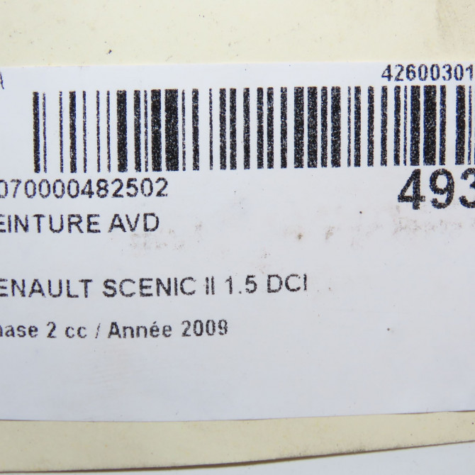 Ceinture avant droite occasion RENAULT SCENIC II Phase 2 09-2006->04-2009 1.5 DCI 105ch 868846808R 5