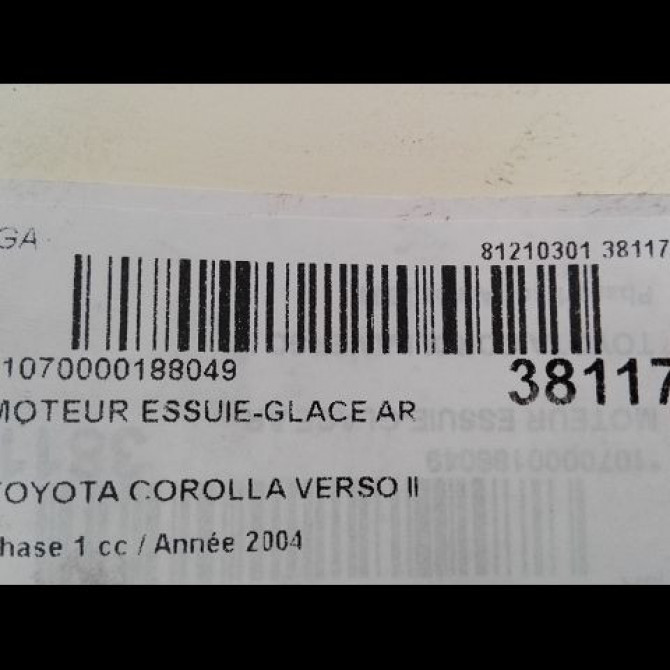 Moteur essuie-glace arrière occasion TOYOTA COROLLA VERSO II Phase 1 05-2004->06-2007 115 D-4D 851300F010 3