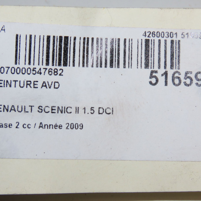 Ceinture avant droite occasion RENAULT SCENIC II Phase 2 09-2006->04-2009 1.5 DCI 105ch 868846808R 5