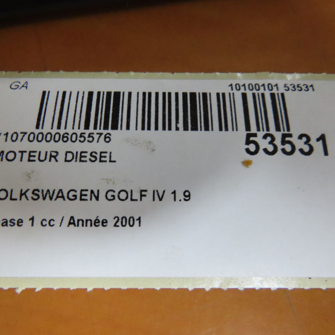 Moteur diesel occasion VOLKSWAGEN GOLF IV GOLF IV Phase 1 1998-01-01->2005-06-30 1.9 TDI 150ch 6