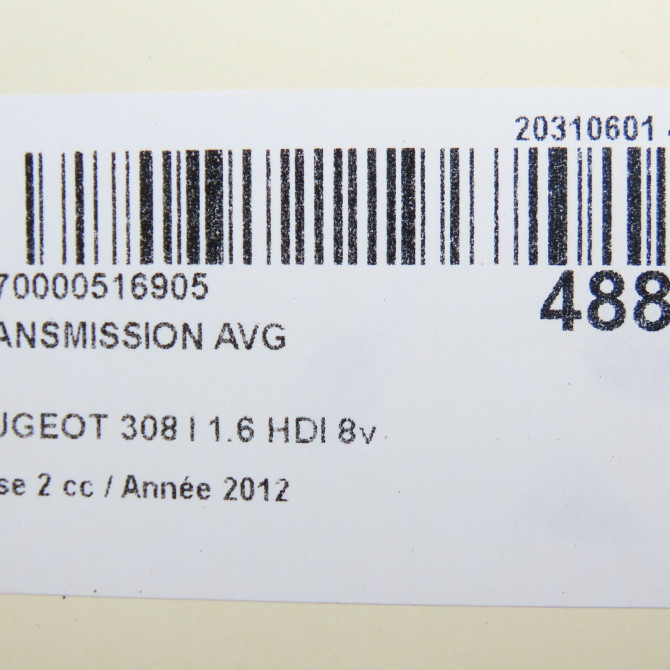Transmission avant gauche occasion PEUGEOT 308 I Phase 2 04-2011->12-2014 1.6 HDI 8v 92ch 3272LG 7