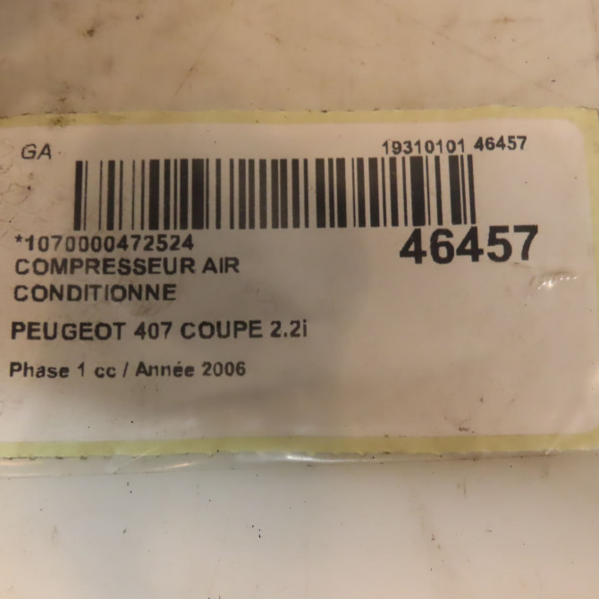 Compresseur air conditionne occasion PEUGEOT 407 COUPE Phase 1 10-2005->12-2011 2.2i 163ch 648779 4
