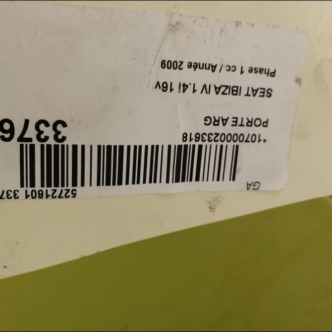 Porte arrière gauche occasion SEAT IBIZA IV Phase 1 05-2008->01-2012 1.4i 16v 6J4833055 3