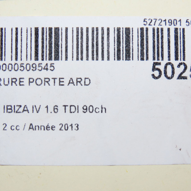 Serrure porte ard occasion SEAT IBIZA IV IBIZA IV Phase 2 2012-02-01->2016-03-31 1.6 TDI 90ch 6J0839016K 7