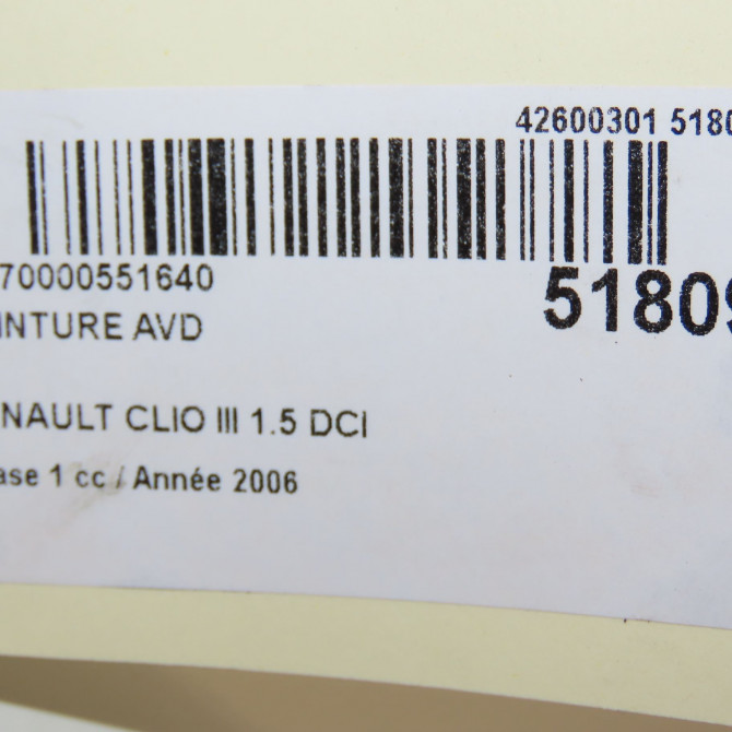 Ceinture avant droite occasion RENAULT CLIO III Phase 1 09-2005->03-2009 1.5 DCI 70ch 8200683926 6