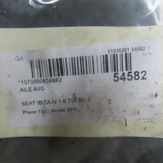 Aile avant gauche occasion SEAT IBIZA IV Phase 1 05-2008->01-2012 1.6 TDI 90ch 6J0821021D 5