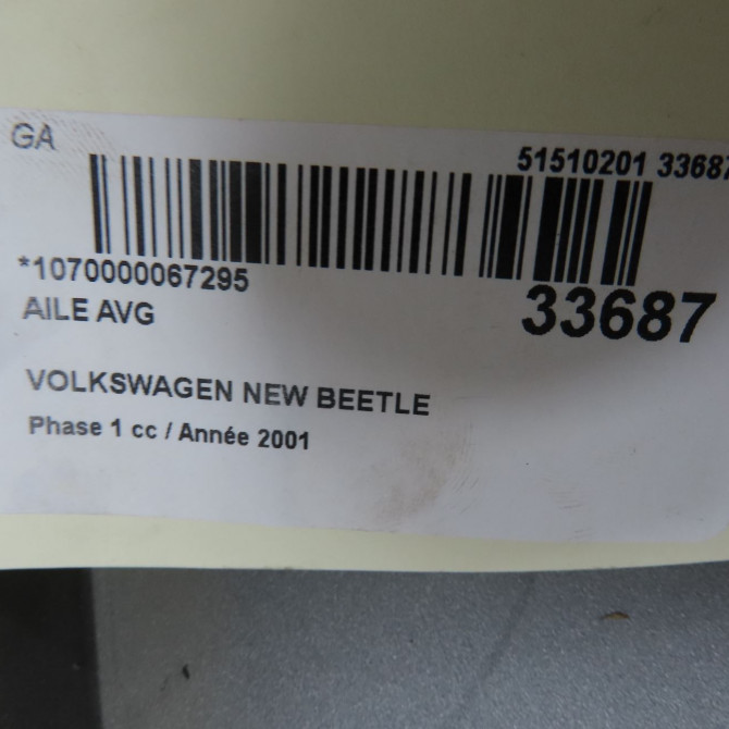 Aile avant gauche occasion VOLKSWAGEN NEW BEETLE I Phase 1 01-1999->10-2005 TDI 90ch 1C0821105FGRU 7