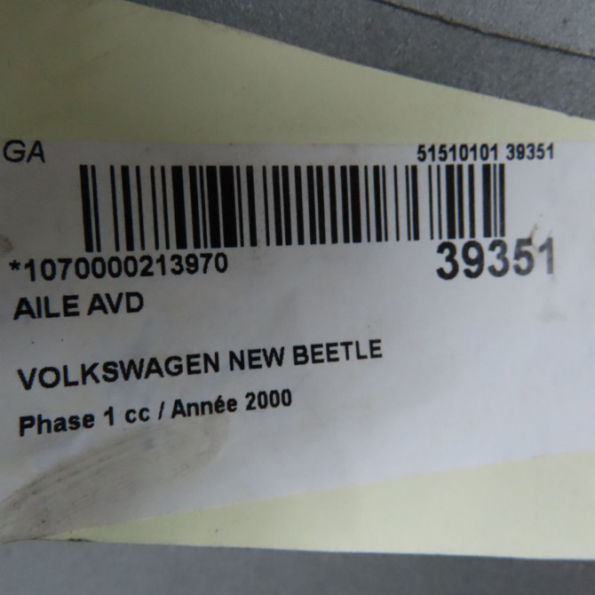 Aile avant droite occasion VOLKSWAGEN NEW BEETLE I Phase 1 01-1999->10-2005 1.9 TDI 90ch 1C0821106FGRU 7