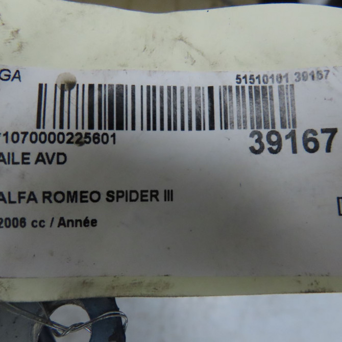 Aile avant droite occasion ALFA ROMEO SPIDER III Phase 1 09-2006->12-2010 60688211 6